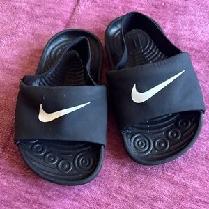 Nike Kids Black Slide Sandals with White Swoosh